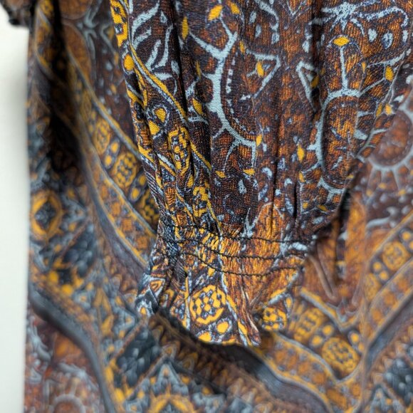 Free People Womens Size XS Little Runaway Brown Geometric Medallion Ruffle Top - Picture 6 of 10